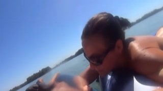 French wife gives a talented blowjob floating on rafts