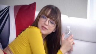 Cute Girl with Glasses Plays Dick with her Feet